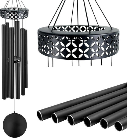 ASTARIN 48'' Deep Tone Wind Chimes for Outside - Large WindChimes with 6 Heavy Tubes, Memorial Chimes Outdoor for Garden Hanging Décor,Sympathy Gifts for Loved one,Home Décor, Black