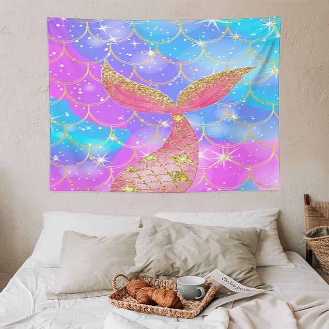 HZOHNAGO Mermaid Scales Tapestry Colorful Shiny Scales Mermaid Tail Pattern Printed Wall Tapestry Wall Hanging for Bedroom Living Room Dorm 40" W x 30" H
