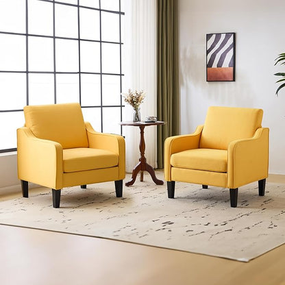 VINGLI Accent Chair for Living Room Chairs Yellow Reading Chair for Bedroom Scooped Arm Chair Mid Century Modern Accent Chairs Upholstered Comfy Chair for Apartment, Waiting Room