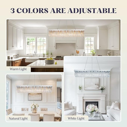 Rectangle K9 Crystal Chandelier,10 Lights Modern Rectangular Hanging Ceiling Pendant Light Fixture for Dining Room Kitchen Island,Polished Chrome Finish L47''xW10''xH10''