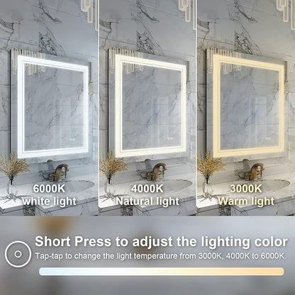 WELLFOR LED Bathroom Vanity Mirror 20 x 28 Inch, Lighted Anti-Fog Dimmable Mirror, IP44 Waterproof Wall Mounted Makeup Mirror, Packed with US Standard Plug and Touch Switch, (Horizontal/Vertical)