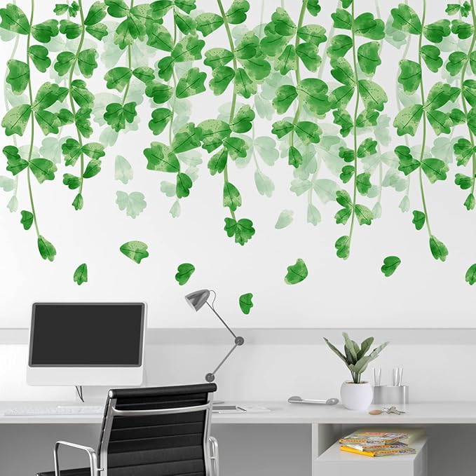Amaonm Creative Removable Rainforest Plants Wall Decals Hanging Green Leaves and Vines Wall Stickers 3D Home Wall Corner Background Decoration Decor for Kids Girls Bedroom Nursery Offices Living Room