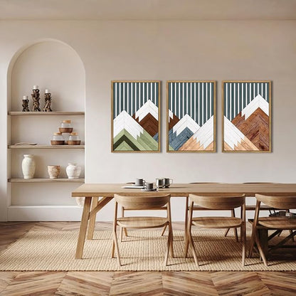 DRACIT Large Woodcut Mountain Wall Art Set Abstract Boho Forest Wood Wall Decor Nature Blue Art Decor Modern Geometric Wooden Wall Sculptures for Living Room Bedroom Office-16x24Inchx3