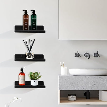 Small Floating Shelf,5 x 8.5 Inch,Set of 3 Small Wall Shelf for Bedroom Living Room Bathroom Kitchen Office (Black)