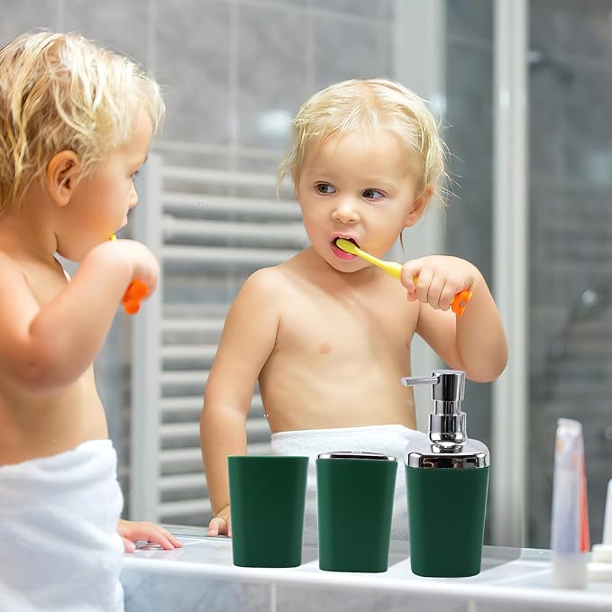 Dark Green Bathroom Accessories Set, Green Bathroom Set with Trash Can, Toothbrush Holder, Toothbrush Cup, Soap Dispenser, Soap Dish, Toilet Brush Holder, 2 Qtip Holder Dispensers and Tray