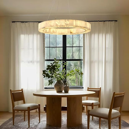 Alabaster Round Chandelier, D30in Modern Marble Dining Room Chandeliers, White Foyer Chandelier for Dining Room Light Fixture, Living Room, Bedroom Lights, Foyer, Kitchen