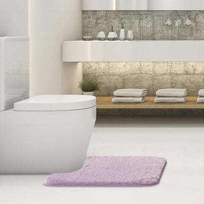Suchtale Bathroom Contour Rug Non Slip Bath Mat Water Absorbent Soft Microfiber Shaggy Bathroom Mat Machine Washable Bath Rug for Bathroom Thick Plush U Shape Toilet Rug (20 x 24, Lavender)