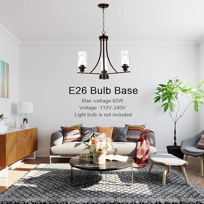 BONLICHT 3 Lights Oil-Rubbed Bronze Traditional Chandelier Rustic Kitchen Island Lighting Fixtures Hanging Clear Glass Cylinder Pendant Lights Classic Ceiling Light for Dining Room Bedroom Foyer