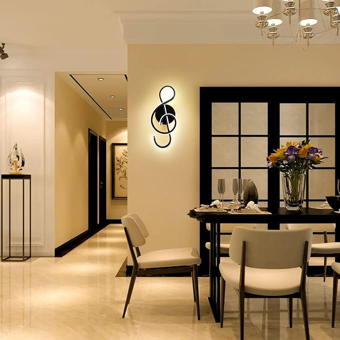 XEYOU 22W Modern Wall Sconce Lighting Indoor LED Creative Wall Light Fixture Music Symbol Art Decoration Wall Lamp for Living Room Bedroom Stair Corridor, Black 3000K