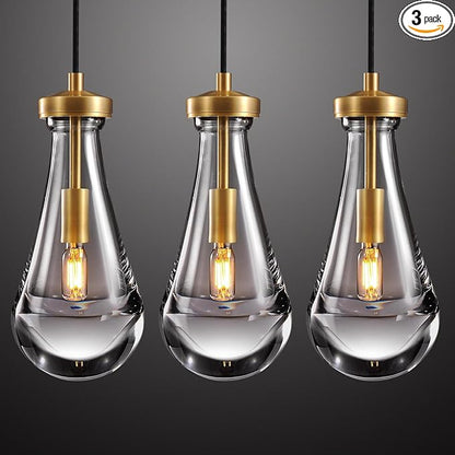 Raindrop Pendant Lights Set of 3, Pendant Lights Kitchen Island 3 Pack, Teardrop Glass Pendant Lights for Bedroom Bathroom, Island Lights, Chandelier for Living Room Hallway, Bulb Included