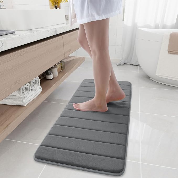 Buganda Memory Foam Bath Mat, 44" x 17", Ultra Soft and Non-Slip Bathroom Rugs, Water Absorbent and Machine Washable Bath Rug for Bathroom, Shower, and Tub, Grey