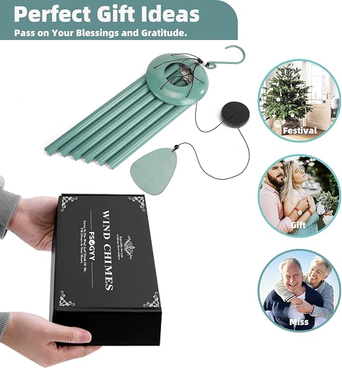 Wind-Chimes-Outdoor-Deep-Tone, Large Soothing Melodic Tones Windchimes, Wind Chimes for Outside, Memorial Wind Chime Best Gift for Mom Women Grandma Neighbors(32" Cyan Coated Aluminum)