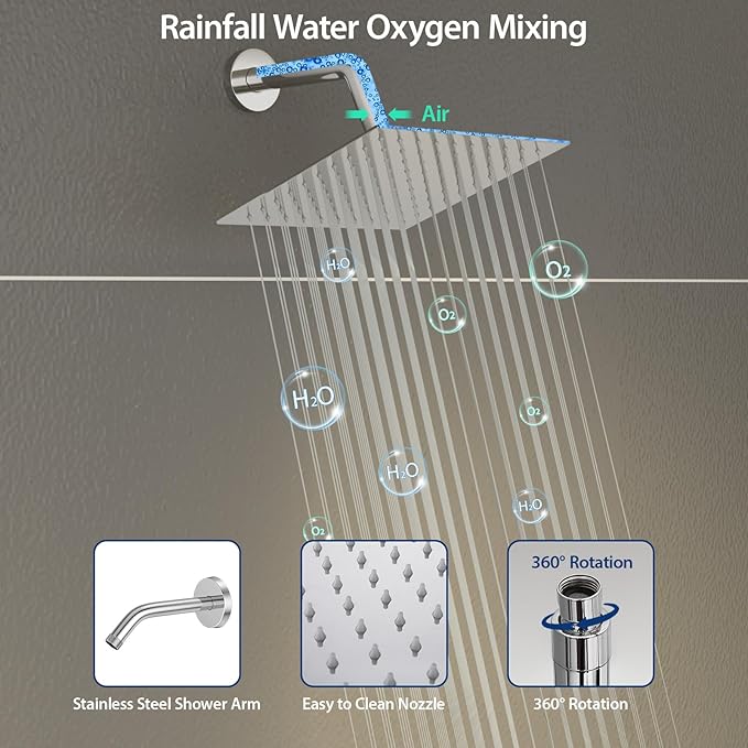 Sarlai Shower Faucet Set Bathroom Square Rainfall Shower Head and Handle Combo Wall Mounted Shower Faucet with Valve 8 Inch Shower Head Trim Systems Chrome