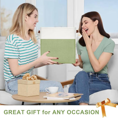 13x13 Cube Storage Bins, Collapsible Fabric Storage Box, 4 Pack Closet Baskets with Handles for Organizing, Shelf, Toys, Clothes, Home, Office, Nursery (Green&White)