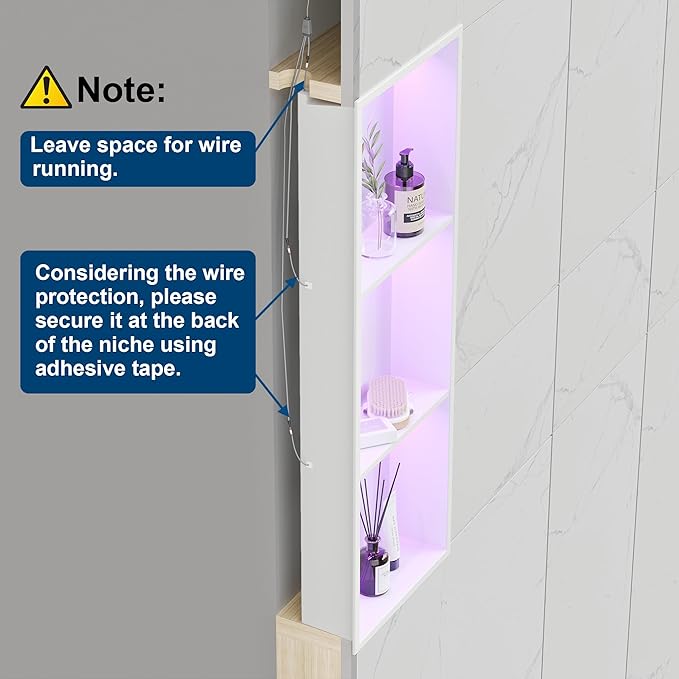 Stainless Steel Shower Niche 12" X 36", No Tile Needed Wall Niche with RGB Led Light, Recessed Shower Shelf for Bathroom Storage Over Mount Installation, Matte White