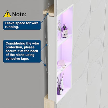 Stainless Steel Shower Niche 12" X 36", No Tile Needed Wall Niche with RGB Led Light, Recessed Shower Shelf for Bathroom Storage Over Mount Installation, Matte White