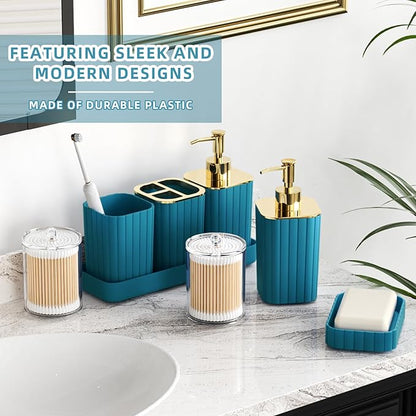 26PC Bathroom Accessories Set - Gorgeous Teal Bathroom Set, Bathroom Accessory Set, Shower Curtain Set with Bathtub Mats for Shower Tub,Trash Can & Soap Dispenser