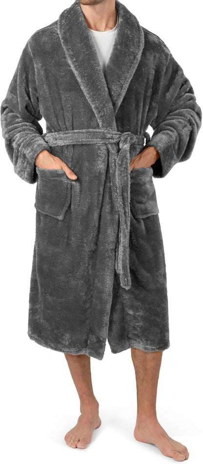 PAVILIA Mens Soft Robe, Plush Fluffy Fleece Bathrobe Men, Long Sherpa Shaggy Spa Robe