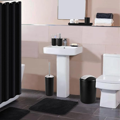 24 PCS Black Bathroom Accessories Set with Shower Curtain and Rugs, Bathroom Sets with Extra Soft and Absorbent Bath Rugs Shower Curtain Black Bathroom Sets for Bath