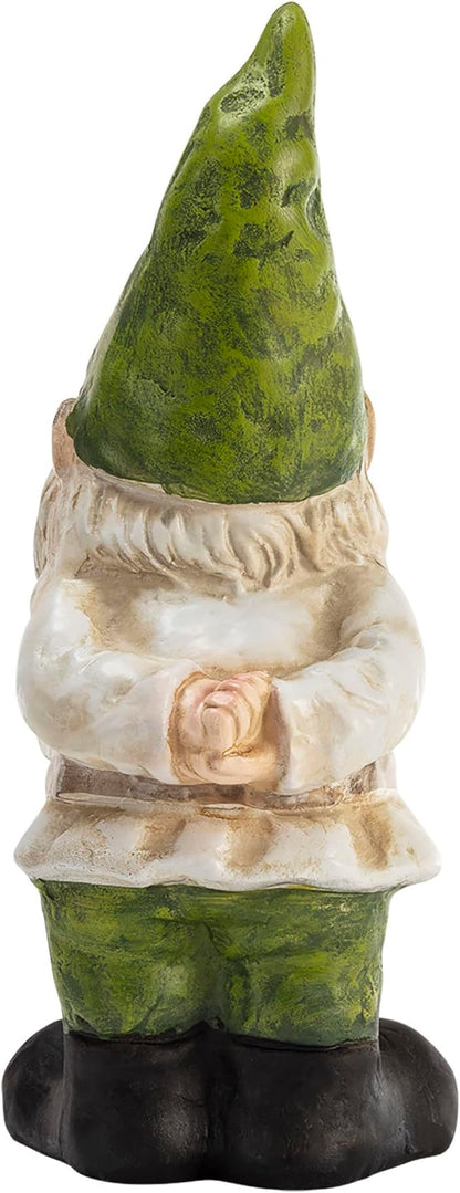 Alpine Corporation 12" Tall Traditional Outdoor Garden Gnome Yard Statue Decoration