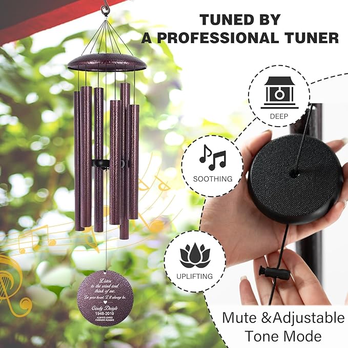 ASTARIN 36" Large Deep Tone Personalized Sympathy Wind Chimes, Memorial Wind Chime for Loss of Mother Father Loved One, Bereavement Gifts Decor Outdoor Patio Garden Graveyard(Produced in USA)