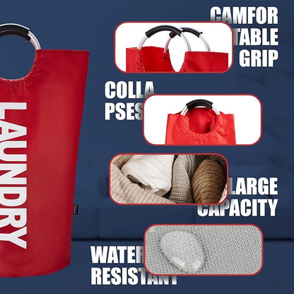 Caroeas 100L Laundry Basket,Large Laundry Hamper, Laundry Bag with Padded Handles, Clothes Hamper Stands Up Well, Collapsible Free Standing Easy Storage Washing Bin (Red,100L)