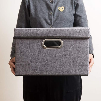 PRANDOM Foldable Storage Boxes with Lids [3-Pack] Linen Fabric Collapsible Storage Bins Organizer Containers Baskets Cube with Cover for Home Bedroom Closet Office Nursery (14.9x9.8x9.8)