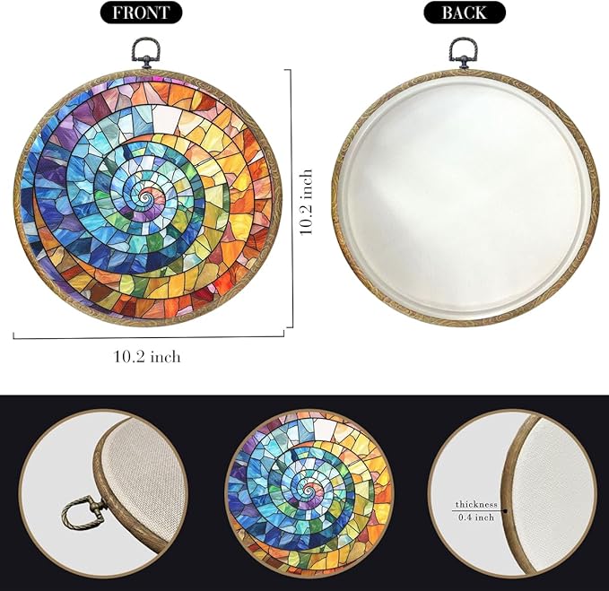 Colorful Boho Rainbow Geometric Spiral Sun Art Gift Framed Round Wall Decor Canvas Wall Art Hanging Prints Artwork for Home Office Porch Nursery Bedroom Living Room Decorations 10.2X10.2 Inch