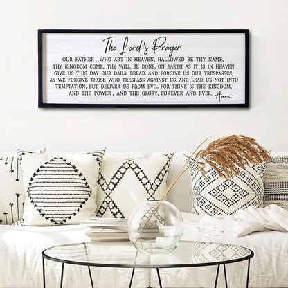 Our Father Prayer Bible Verse Framed Wall Art, 40''×15'' Rustic Religious Christian Lords Prayer Sign for God Jesus Christ Prayer, Horizontal Holy Inspirational Catholic Scripture Decor