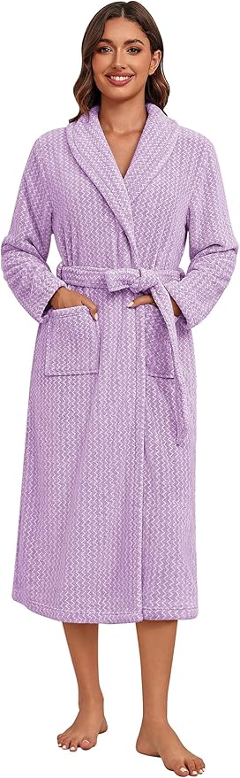 Ekouaer Women's Robe Plush Soft Long Bathrobe Cozy Warm Shawl Collar Spa Robe with Pockets