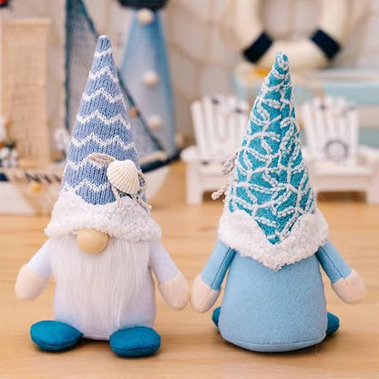 Summer Gnomes Decorations, Beach Gnomes Plush Decor for Home Ocean Day Gnome Tiered Tray Decor Handmade Tomte Swedish Nisse Scandinavian Elf Dwarf,Birthday Gnome Gifts, Blue