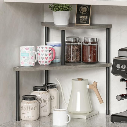 Weenson Bathroom Counter Organizer Over Sink Organizer for Toiletries, Makeup, Kitchen Countertop Organizer Spice Rack for Salt, 2-Tier Corner Counter Shelf for Coffee Area Storage(Rustic Grey)