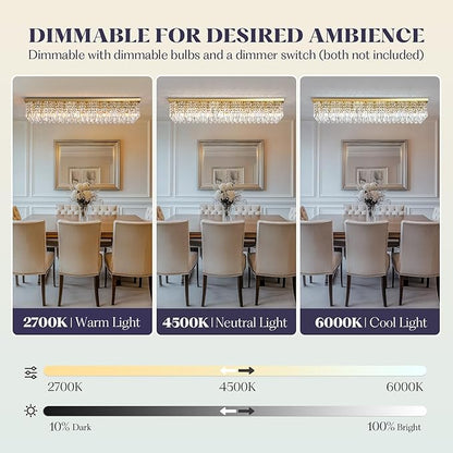 10 Lights Gold Flush Mount Rectangle Chandelier, Modern K9 Crystal Chandeliers Light Fixture Rectangular Raindrop Chandelier Pendant Island Light for Living Dining Room Kitchen Bar L47 Inch