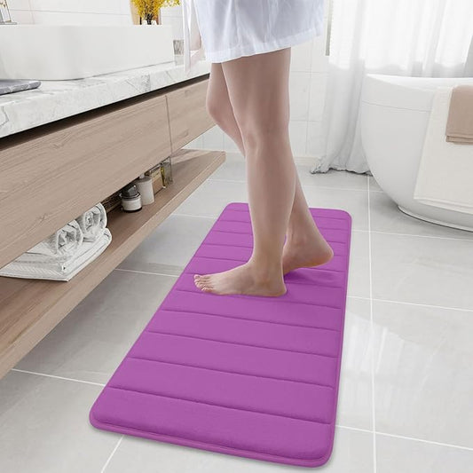 Buganda Memory Foam Bath Mat, 47" x 17", Ultra Soft and Non-Slip Bathroom Rugs, Water Absorbent and Machine Washable Bath Rug Runner for Bathroom, Shower, and Tub, Violet