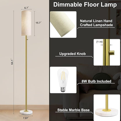 Dimmable Gold Floor Lamp for Living Room,Modern Standing Lamp with Marble Base,LED Bulb Included,Floor Lamps for Bedroom, Living Room,Office,Reading and Nursery(Gold Floor Lamp)