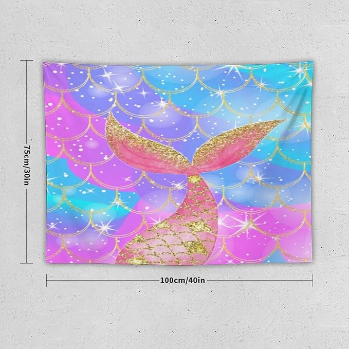 HZOHNAGO Mermaid Scales Tapestry Colorful Shiny Scales Mermaid Tail Pattern Printed Wall Tapestry Wall Hanging for Bedroom Living Room Dorm 40" W x 30" H