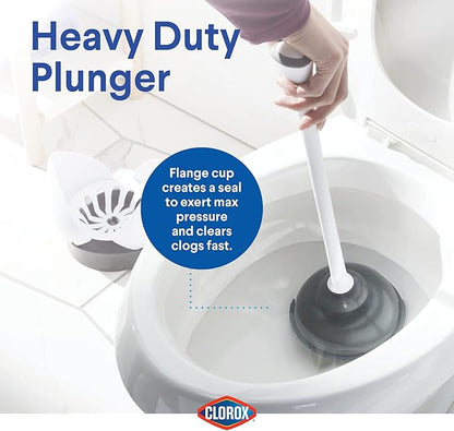 Clorox Toilet Plunger with Hideaway Holder Caddy Heavy-Duty Compact Design with Non-Skid Rubber Base for Bathroom Convenient Storage Toilet Unclogger, 6.5x19.5-Inch, White