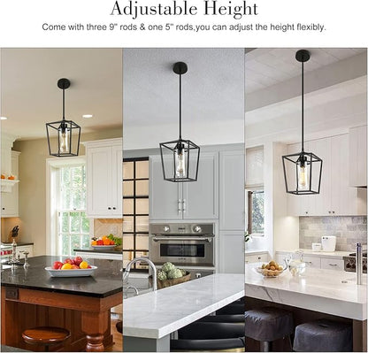 1-Light Black Pendant Light Fixture Farmhouse Iron Cage Metal Pendant Light Lantern Hanging Light Fixtures with Clear Glass Shade for Kitchen Island, Entryway, Dining Room, Hallway 5.9*5.9*8.27IN