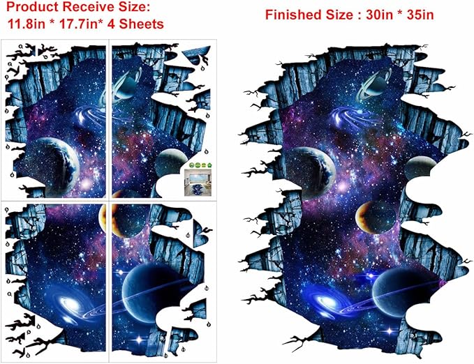 Quanhaigou Galaxy Wall Sticker,Space Wall Decal,Planet Wallpaper Decoration Decor