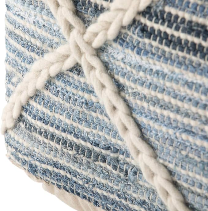 SIMPLIHOME Cowan Boho Square Pouf in Blue, Natural Handloom Woven for the Living Room, Bedroom and Kids Room