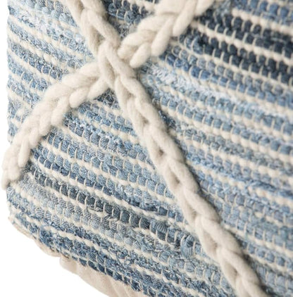 SIMPLIHOME Cowan Boho Square Pouf in Blue, Natural Handloom Woven for the Living Room, Bedroom and Kids Room