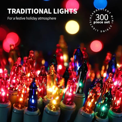 300LIGHTS(2*150L) MULTI Extra-Bright With End Connectors Christmas Decorative Lights 19.44m UL Certified Mini String Light Set Waterproof for Home Garden Holiday Tree Party Patio Decor Wedding