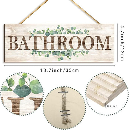 Bathroom Sign Wall Decor, Bathroom Wall Art with Plant Print, Rustic Farmhouse Wall Hanging Plaque Home Kitchen Decorative Bathroom, 4.7 x 13.7 inches