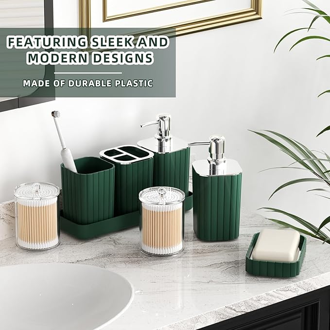 Bathroom Accessories Set - Gorgeous Green Bathroom Set, 10PC Green Bathroom Accessory Set, Bathroom Sets with Toilet Brush, Bathroom Trash Can