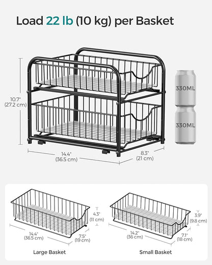 SONGMICS 4-Tier Pull Out Cabinet Organizers, Under Sink Organizer, Bathroom Organizer and Storage, Sliding Basket Drawers, Stackable for Kitchen, Bathroom, Ink Black UKCS017B02