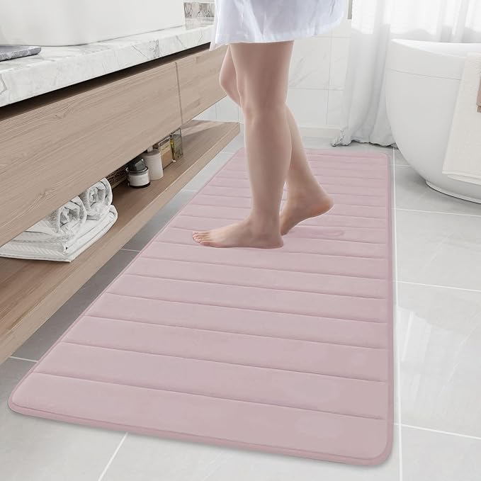 Buganda Memory Foam Bath Mat, 70" x 24", Ultra Soft and Non-Slip Bathroom Rugs, Water Absorbent and Machine Washable Bath Rug Runner for Bathroom, Shower, and Tub, Peach