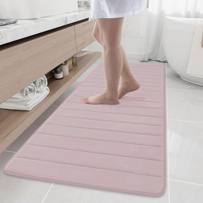 Buganda Memory Foam Bath Mat, 70" x 24", Ultra Soft and Non-Slip Bathroom Rugs, Water Absorbent and Machine Washable Bath Rug Runner for Bathroom, Shower, and Tub, Peach