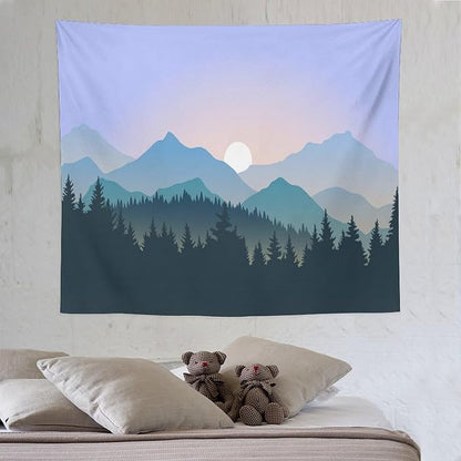 HZOHNAGO Mountain Tapestry Forest Mountain Sunrise Pattern Printed Wall Tapestry Wall Hanging for Bedroom Living Room Dorm 60" W x 50" H