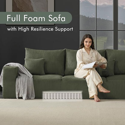Boneless Sectional Cloud Couch Sofa for Living Room, 112" U-Shaped Modular Modern Lounge Sleeper Green Couches with Chaise, No Assemble, Cordury Compression Upholstered Sofas