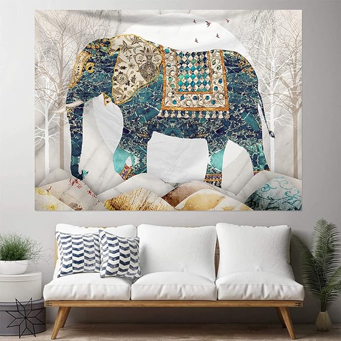 Elephant Tapestry, Forest Moon Tapestries, Bohemian Hippie Boho Trippy Indie Aesthetic Wall Tapestry, Watercolor Yoga Mystic Vintage Wall Hanging, Home Decor for Bedrooms Living Rooms Dorm Studios